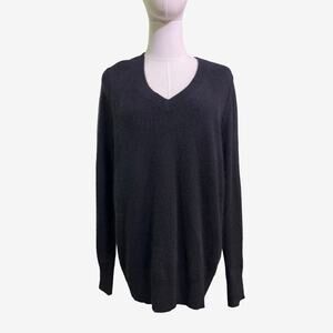 Aqua Cashmere 100 Percent Cashmere V Neck Black Sweater Women’s Size Large L